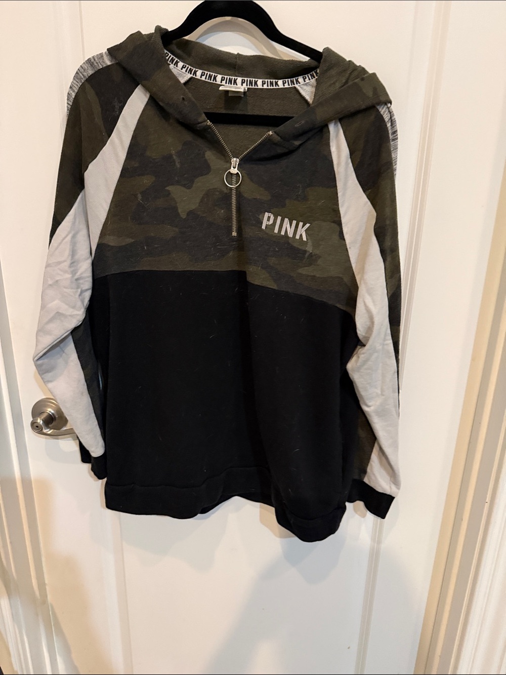 PINK Victoria's Secret Camo & Black Hooded Half-Zip Pullover